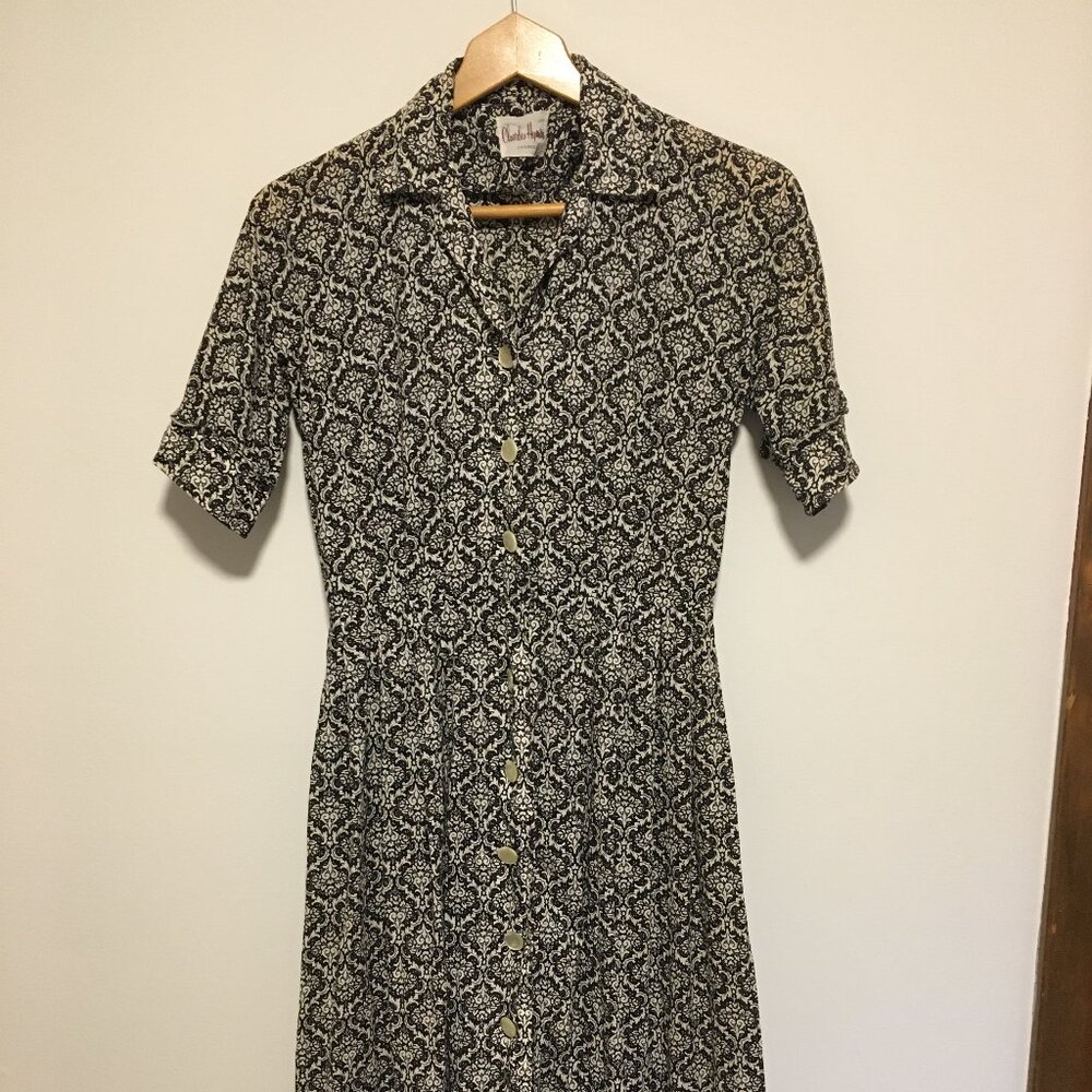 Vintage 1950s Baroque Pattern Button Up Dress